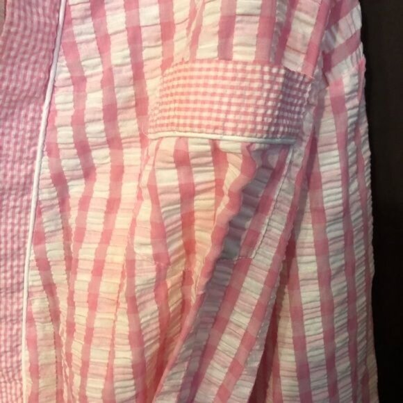 vintage adonna plaid bathrobe pink white belted knee high sheer open front READ - Picture 4 of 6